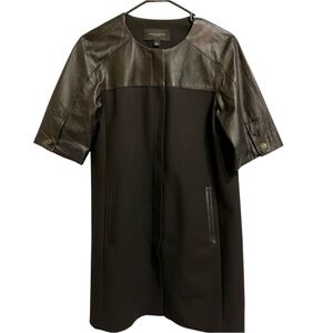 Ann Taylor Black Scuba Knit and Genuine Leather Zip Front Dress Size Small